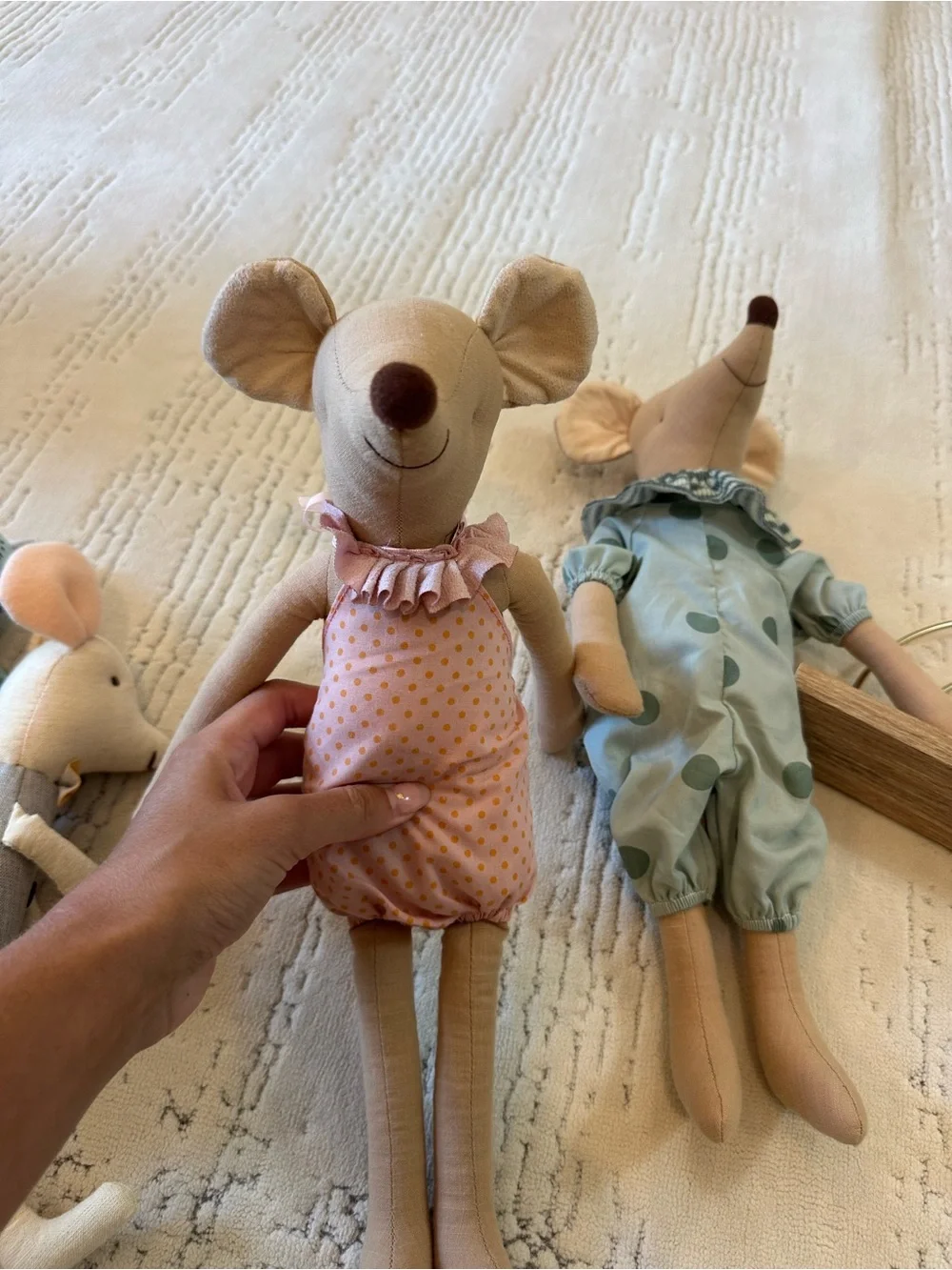 Plush Mouse Family Soft Toys Set in Beige, Pink and Teal